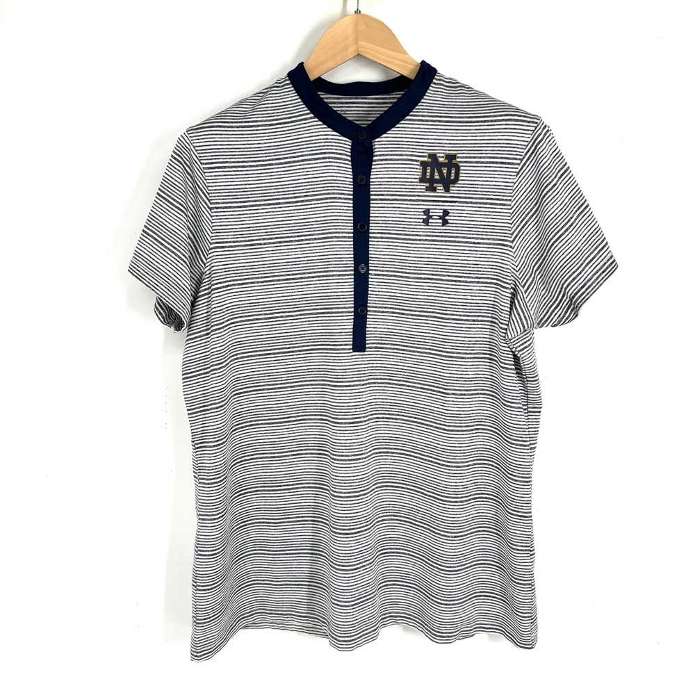 Under Armour Notre Dame Fighting Irish Henley Shirt Mens XL Striped HeatGear